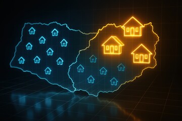 Real estate market division with different housing availability and market rates.