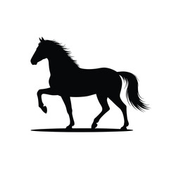 Silhouette of a powerful horse in motion on a white background