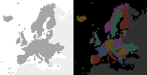 Dotted Europe map. Vector geographic map on white and Dark backgrounds. Vector concept of Europe map designed with round dots