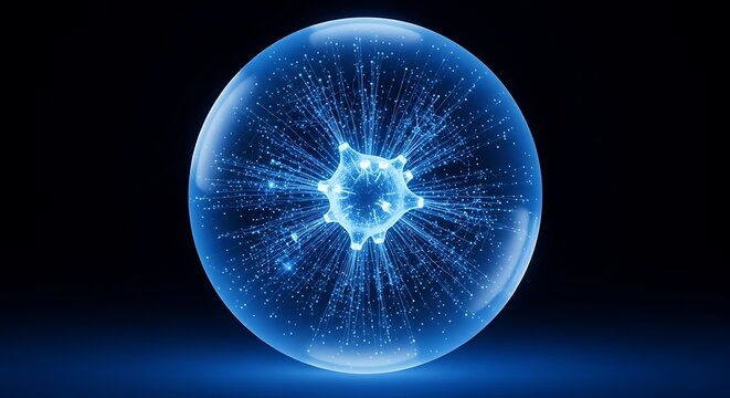 Glowing Blue Sphere with Network Data. - Powered by Adobe
