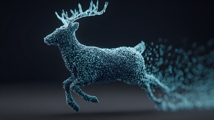 Fototapeta premium Digital Representation of a Running Deer Formed by Particles in a Dark Background with Motion Effects