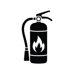 Black silhouette of a fire extinguisher with a flame icon