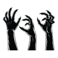 Three spooky silhouette monster hands with sharp claws reaching out © MSTRAHELA