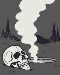 Skull and Steam Rising from Ground Dark Forest