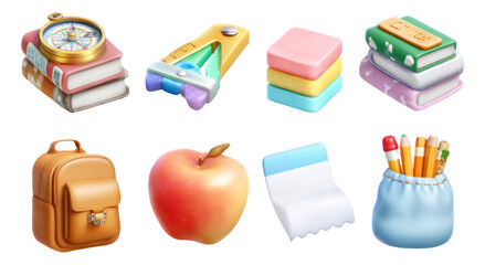 Colorful School Supplies Collection on Transparent Background Isolated for Education