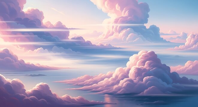 Pink Sunset Cloudscape with Aerial View.