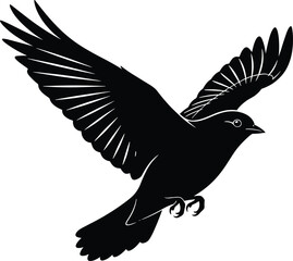 Flying bird silhouette with open wings, elegant vector illustration of wild bird, freedom and nature symbol for logo and design
