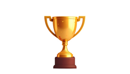 A shining golden trophy cup on a solid black background. 3D rendered, celebrating victory