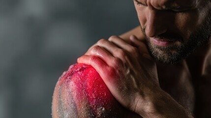 Shoulder Pain: Close-up of Muscle Injury and Ache