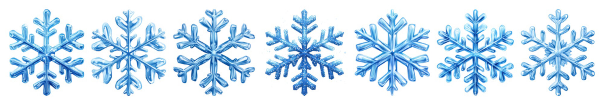 PNG Intricate blue snowflake border design, element set on transparent background