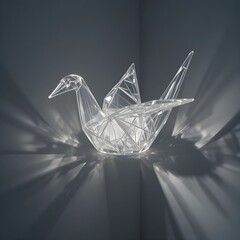 Elegant origami crane casting shadows, a symbol of peace and hope in a modern design setting today