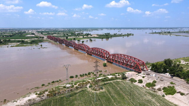 An aerial shot of a British-built railway bridge, called the Empress Bridge.