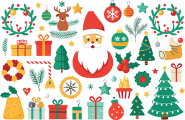 Festive christmas vector bundle featuring santa and reindeer for holiday designs isolated on transparent background