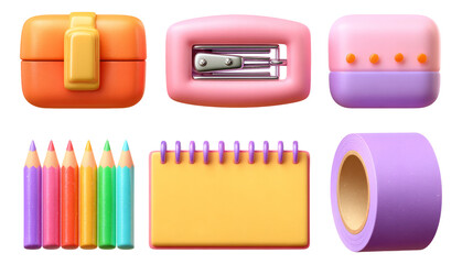 Colorful Stationery Collection Isolated on Transparent Background for Creative Projects