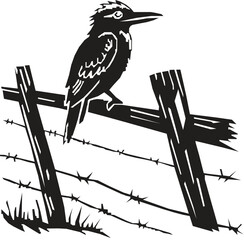 Kookaburra Sitting on Wooden Fence silhouette vector design. On White Background.