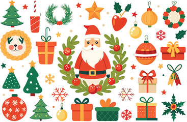 Festive santa claus and reindeer vector bundle for christmas illustrations isolated on transparent background