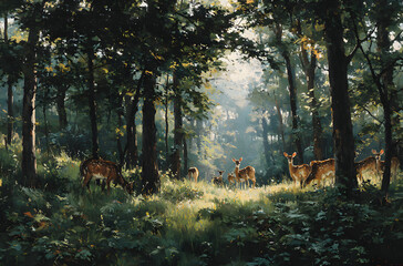 Untamed deer roaming through woodland