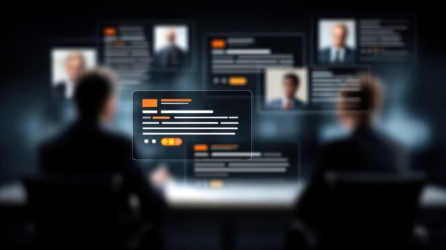 Dreamlike Interview setting in a virtual classroom, Assessment feedback visualized as glowing notes on floating glass boards, final result illuminating, AI whispering the right answer through 