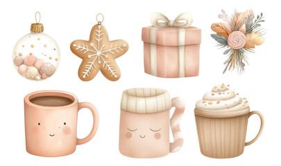 Cozy Holiday Collection of Cute Decorative Objects with Soft Colors and Shapes