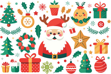 Festive santa claus reindeer christmas vector bundle for festive design elements isolated on transparent background