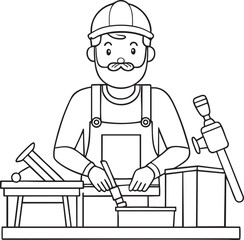 a carpenter boy with hammer and chisel