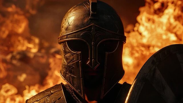 Video A person wearing a helmet and holding a shield, ready for action