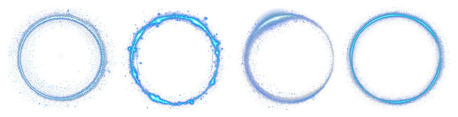 Fototapeta premium PNG Glowing blue circular frames, element set on transparent background