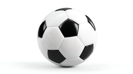 Fototapeta premium A classic black-and-white soccer ball rests on a bright white background, with soft shadows beneath