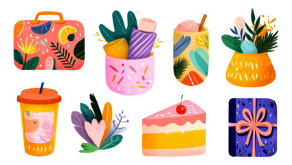 Colorful Collection of Artistic Objects with Vibrant Shapes and Designs