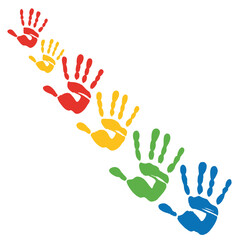 A colorful handprint, stylized and vibrant
