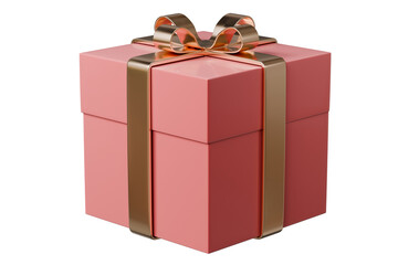 3d pink gift box with gold ribbon icon. holiday present concept. Minimal cartoon present giftwrap surprise for ecommerce banner and social ads. isolated on white background. 3d render.