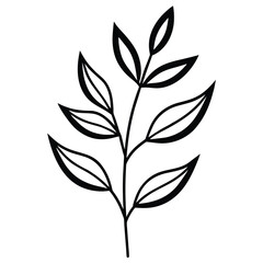 Minimalist line art of a stylized leafy branch on white background