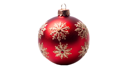 Red christmas bauble with snowflake design isolated on transparent background