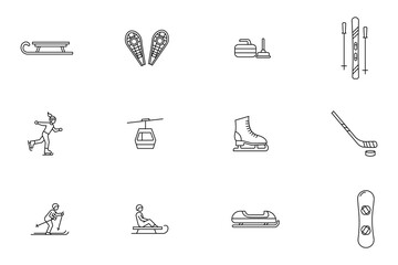 Winter Sports and Activities Line Icons Set