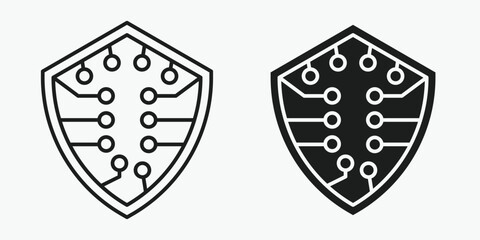 Cyber shield icon in outline and solid style on gray background. Perfect vector for online safety, network protection, digital privacy, and secure systems.