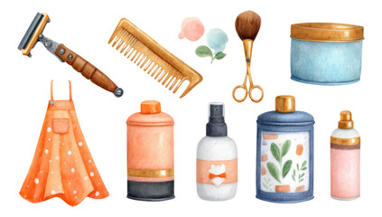 Colorful Collection of Isolated Beauty and Grooming Objects on Transparent Background