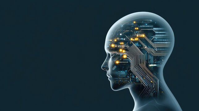A digital silhouette of an AI head showcases glowing circuit patterns, symbolizing advancements in technology and artificial intelligence