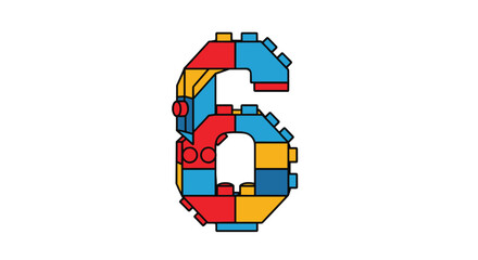 Fototapeta premium Colorful Lego Number Six Illustration on White Background.