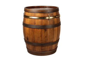 Wooden Barrel with Brass Trim isolated on a transparent background