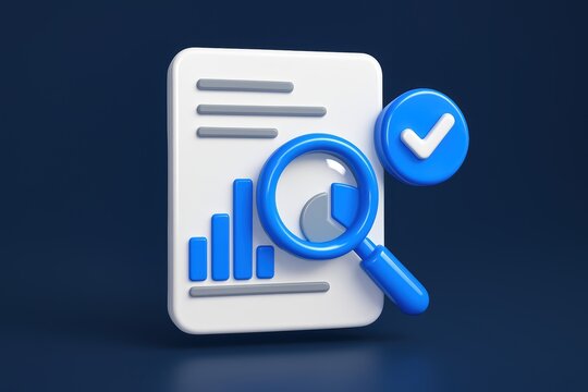 Data Analysis: A close-up view of a chart being analyzed through a magnifying glass, with a check mark as a symbol of accuracy. Demonstrating the importance of data analysis.