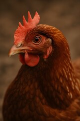 Close-up Portrait of a Hen with Warm Lighting