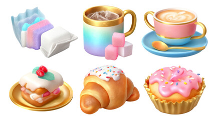 Colorful Collection of Isolated Desserts and Beverages on Transparent Background