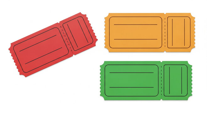 Colorful blank raffle tickets or coupons in 3D rendering.