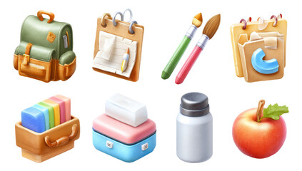 Colorful Collection of Isolated School and Office Supplies with Transparent Background