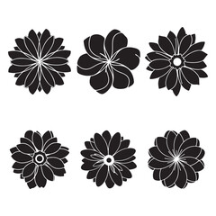 Vector art of collection of six black flower icons in vector format set and bundle silhouette art vector design