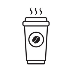 Paper Coffee Cup Icon – Disposable To-Go Beverage Symbol, Hot Coffee Icon.
