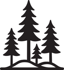  Forest pine tree silhouette scene vector showing natural woodland landscape and evergreen tree shapes.
