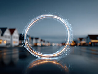 Glowing light portal appearing in suburban street