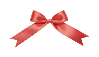 A shiny red orange satin ribbon tied in a bow with angled tails, isolated on a white background transparent png