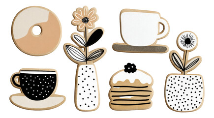 Delightful Collection of Isolated Coffee and Dessert Illustrations with Shapes